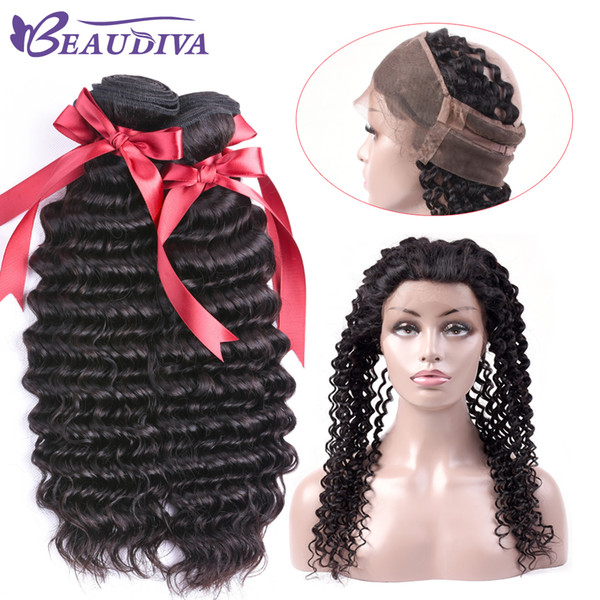 Beaudiva Malaysian Hair Deep Wave 2 Bundles With 360 Lace Frontal,Natural Color Lace Closure With Wavy