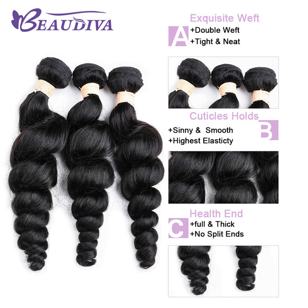 Beaudiva 7A Unprocessed Human Hair Peruivan Loose Wave With 13*4 Lace Frontal Virgin Hair 2 Pcs Peruivan Loose Wave Human Hair Extensions