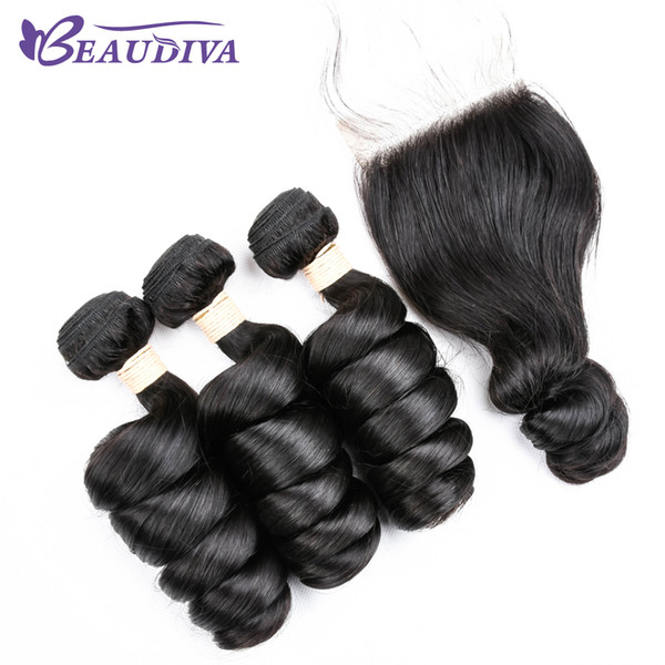 Peruvian Human Hair Loose Wave 3 Bundles With Lace Closure Free Part Best quality 100% Unprocessed Virgin Human Hair Bundles With Closure