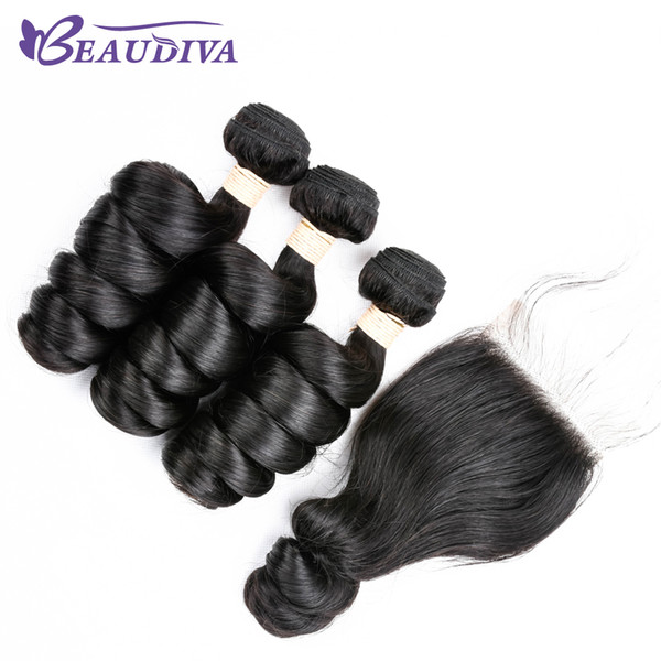 Peruvian Human Hair Loose Wave 3 Bundles With Lace Closure Free Part no tangle 100% Unprocessed Virgin Human Hair Bundles With Closure