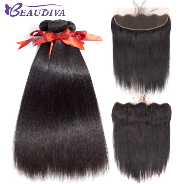 Peruvian BEAUDIVA 100% Virgin Human Hair 3 Bundle with 13*4 Closure Straight Hair Natural Color Hair Extensions Bundle 4Piece/lot