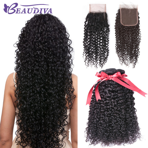 Peruvian Kinky Culry Virgin Hair 3 Bundles With 4*4 Lace Closure Free Part Grade 8A 100% Human Hair Bundles With Closure Cheap