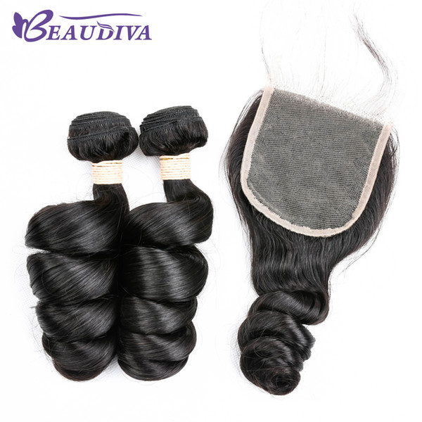 Peruvian Virgin Hair Loose Wave Unprocessed Natural Color Loose Wave Human Hair Bundles With Closure Free Part 2 Bundles with Lace Closure