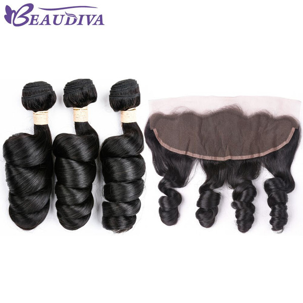 Beau Diva Brazilian Unprocessed Virgin Hair 3 Bundles Loose Wave With 13*4 Lace Frontal 100% Human Hair Brazilian Virgin Hair Extensions Fre