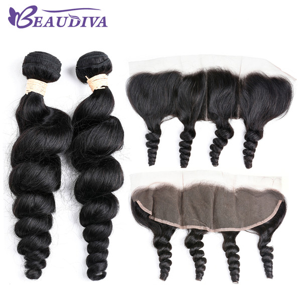 Beaudiva Malaysia Virgin Hair 2 Bundles with 13*4 Lace Frontal Unprocessed Wirgin Natural Color Loose Wave Human Hair Bundles With Closure