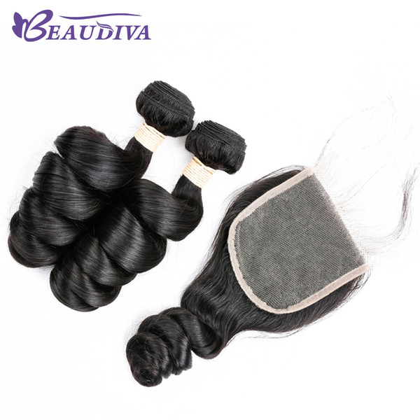 Malaysia Human Hair Loose Wave Unprocessed virgin Loose Wave Human Hair Bundles With Closure 2 Bundles with Lace Closure Natural black