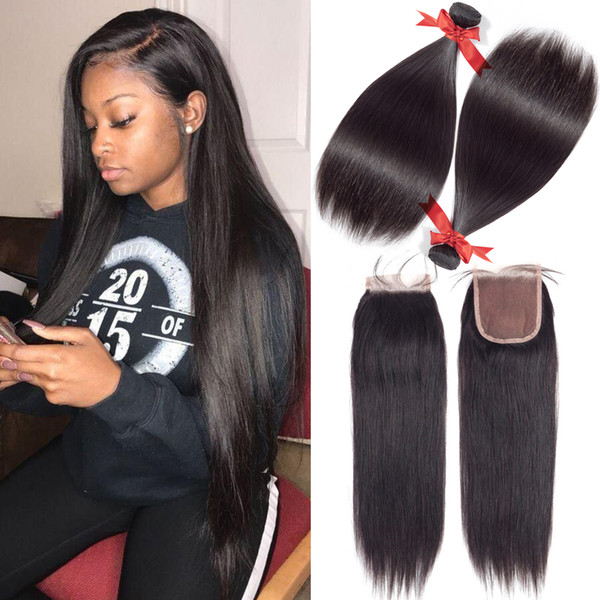 Beaudiva Hair Products Peruvian Virgin Hair Straight 100% Human Hair Weaving 2 Bundles With 4*4 Lace Closure High Quality Straight Peruvian