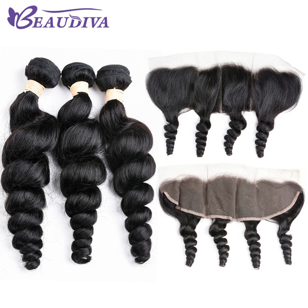 Beau Diva Peruvian 3 Bundles Loose Wave Hair With 13*4 Lace Frontal Virgin 100% Human Hair 4Pcs/Lot Virgin Soft Hair