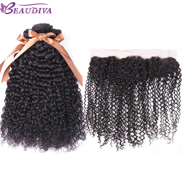 Brazilian Kinky Curly With 13*4 Lace Frontal Virgin Hair 2 Pcs Brazilian Curly Human Hair Extensions With Frontal