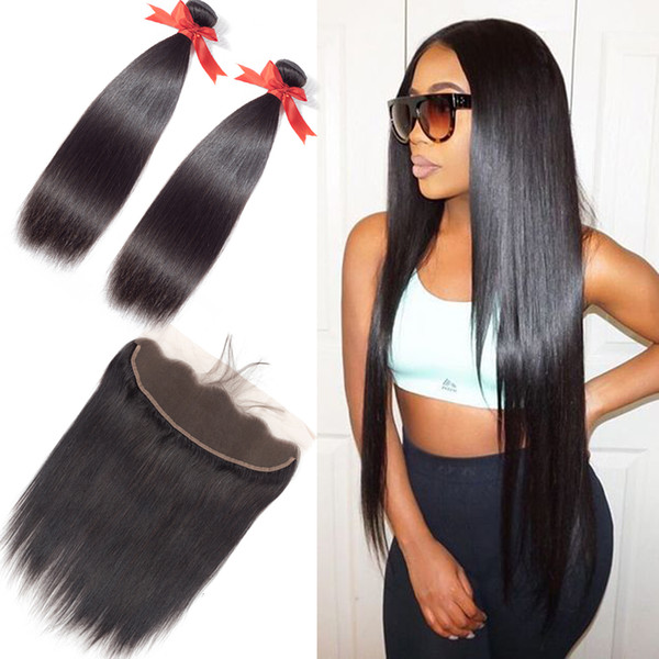 Beaudiva Brazilian straight Hair 2 Bundles Hair with Ear to Ear Closure straight weft Unprocessed 100% Human hair Extensions