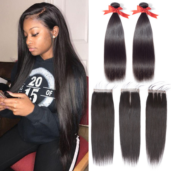 Beaudiva Hair Products 2 Bundles Brazilian Virgin Straight Hair with 4*4 Closure Grade 7A Unprocessed Virgin Human Hair Weave