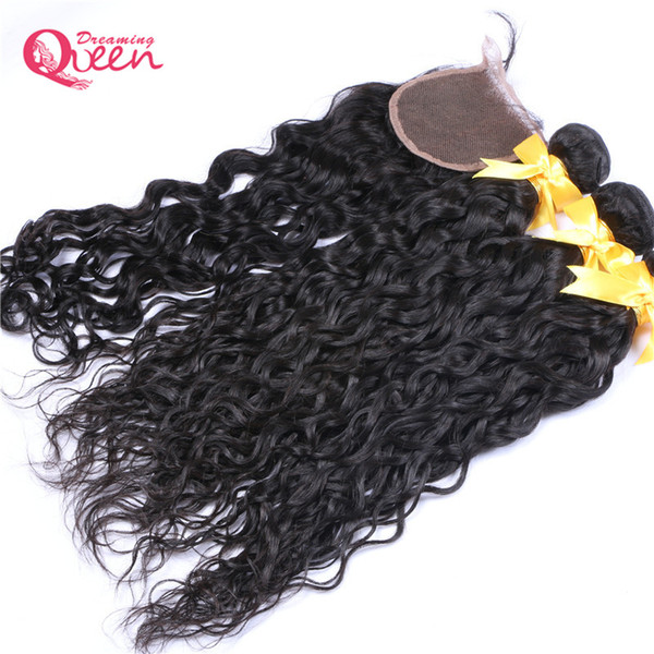 Brazilian Virgin Human Hair With Closure 3 Pcs Brazilian Natural Wave Lace Closure With Bundle Peruvian Natural Wave Hair With Closure