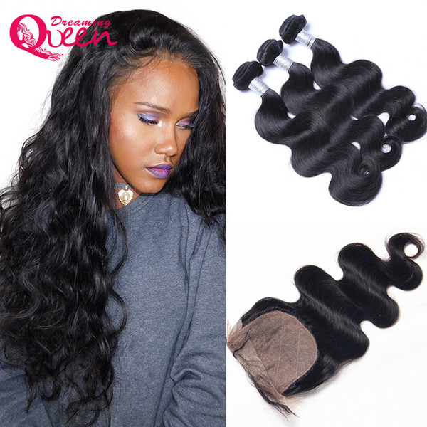 Brazilian Virgin Human Hair Weaves 3 Pcs Body Wave With Silk Base Lace Closure Pre-plucked Best Quality Hair