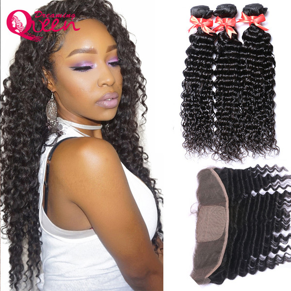 Deep Wave Hair For Black Women 100% Unprocessed Virgin Human Hair Extensions 3 Bundles With 13X4 Silk Base Lace Frontal Natural Hairline