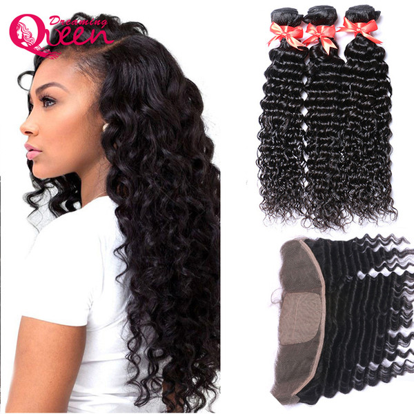 Brazilian Virgin Human Hair Deep Wave Hair Bundles 3 Pcs With 13x4 Silk Base Lace Frontal Pre-plucked 