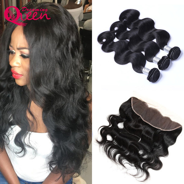 Peruvian Human Hair Body Wave Human Hair Extensions 3 Bundles With Ear to Ear Lace Frontals Pre-plucked Hair Weave