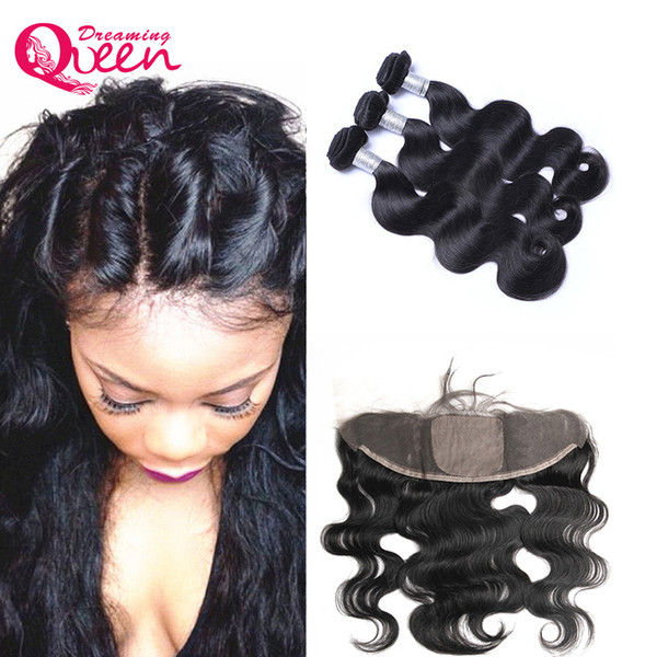 Body Wave Brazilian Virgin Human Hair 3 Bundles With Silk Base Lace Frontal Unprocessed Human Remy Hair Bleached Knots 