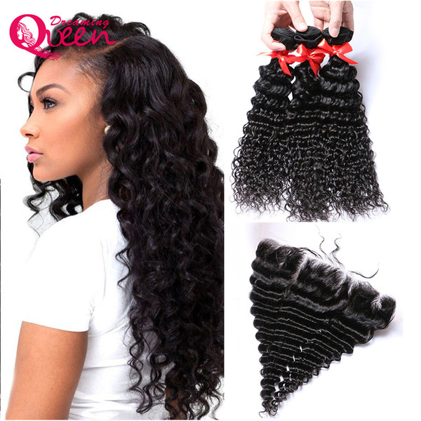 Deep Wave Unprocessed Peruvian Virgin Human Hair Extensions With 13x4 Lace Frontals Natural Hairline Wholesale Price