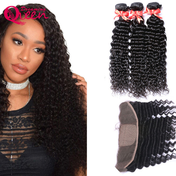 Deep Wave Unprocessed Peruvian Virgin Human Hair Weaves 3 Bundles With 13x4 Silk Base Lace Frontal Pre-plucked 