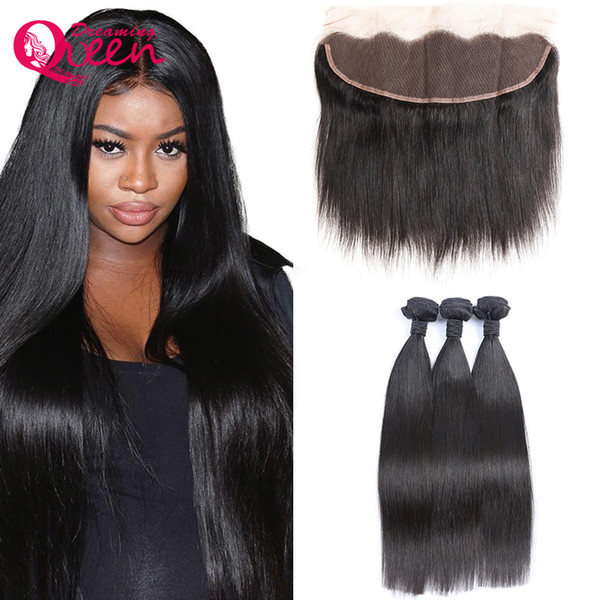 Straight Hair Bundles With Lace Frontal Closure Brazilian Virgin Human Hair 3 Bundles With 13x4 Ear to Ear Lace Frontal