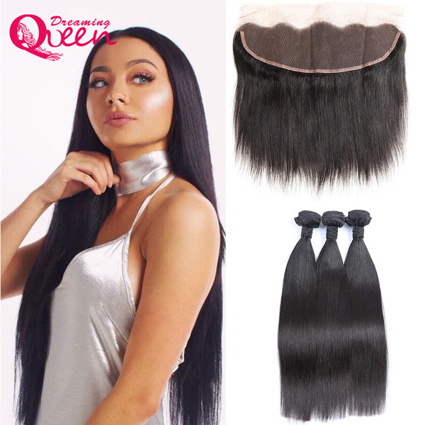 Brazilian Virgin Human Hair Straight Hair Weaves 3 Bundles With Ear to Ear Lace Frontal Natural Hairline Frontals