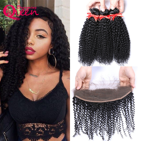 Kinky Curly Virgin Human Hair Extensions 3 Bundles With 13x4 Ear to Ear Lace Frontals Baby Hair NaturaL Hairline Wholesale Price