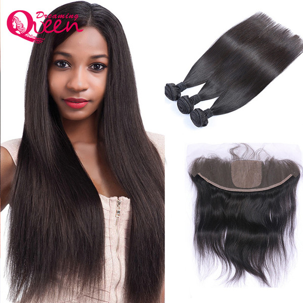 Straight Hair 100% Unprocessed Brazilian Virgin Human Hair Bundles 3 Pcs With Ear to Ear Silk Base Lace Frontal With Baby Hair 