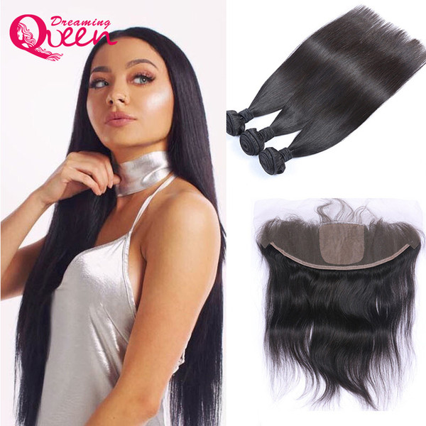 Straight Hair Unprocessed Brazilian Virgin Human Hair Extensions 3 Bundles With Silk Base 13x4 Lace Frontal Pre-plucked Natural Hairline