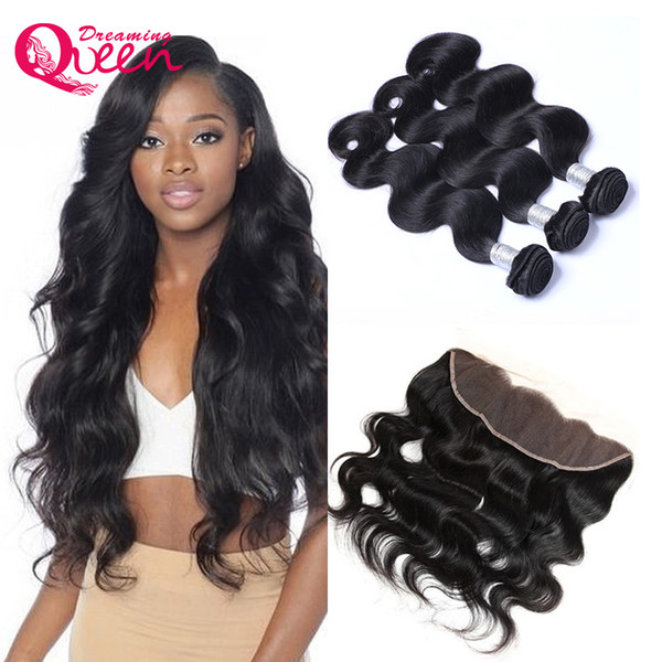 7A Malaysian Virgin Human Hair Extensions Body Wave 3 Bundles With 13x4 Lace Frontal Pre-plucked Hair Weave 