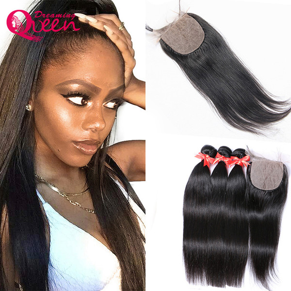 Cambodian Hair Extensions 3 Bundles 100% Virgin Human Hair With Silk Base Lace Closure 