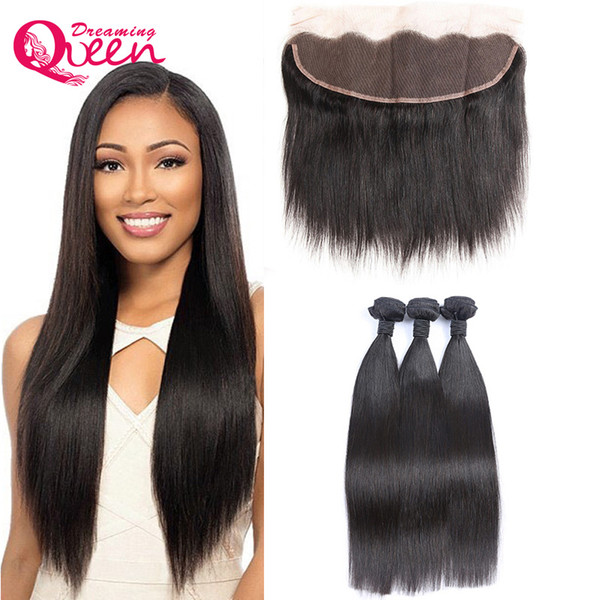 100% Human Straight Hair Brazilian Virgin Human Hair Extenisons 3 Bundles With 13x4 Lace Frontal Pre-plucked