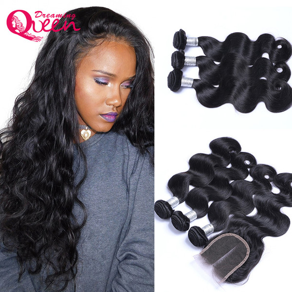 8A Unprocessed Brazilian Virgin Human Hair Extensions 3 Pcs With 4x4 Lace Closure 100% Human Hair Weaves 