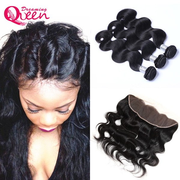 100% Brazilian Virgin Human Hair Body Wave 3 Bundles With 13x4 Lace Frontal Natural Hairline Human Hair Extensions Natural Color