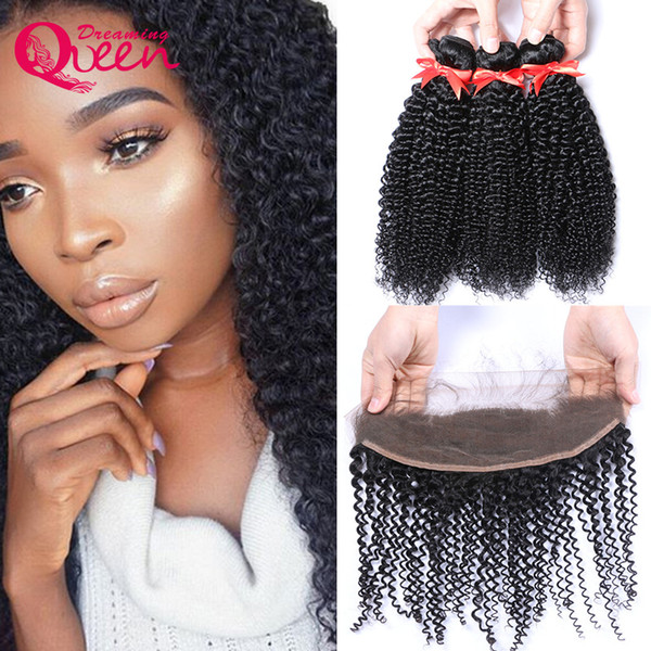 Mongolian Kinky Curly Virgin Human Hair 3 Bundles With Ear to Ear Lace Frontal Unprocessed Human Remy Hair Bleached Knots 