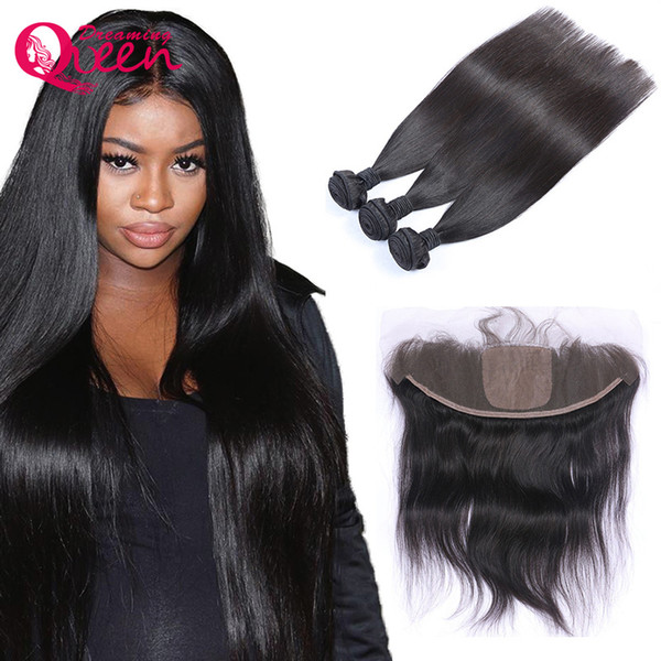 Brazilian Virgin Human Hair Straight Hair 3 Bundles With 13x4 Silk Base Lace Frontal 100% Human Hair Bleached Knots 