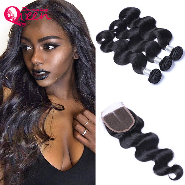 8A Brazilian Hair Bundles with 4X4 Lace Closure Double Weft Human Hair Extensions Dyeable Hair Weaves Closure Body Wave 