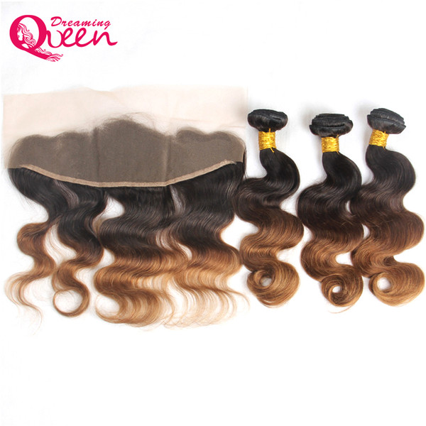 T1B 30 Color Body Wave Ombre Brazilian Virgin Human Hair Extensions 3 Bundles With 13x4 Ear to Ear Lace Frontal Closure With Baby Hair