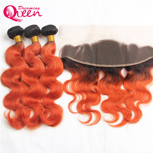 T1B 350 Body Wave Ombre Brazilian Virgin Human Hair Weaves 3 Bundles With 13x4 Ear to Ear Bleached Knots Lace Frontal Closure With Baby Hair