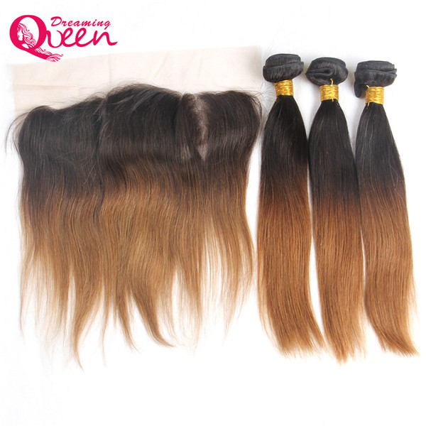 T1B 30 Color Straight Ombre Brazilian Virgin Human Hair Extensions 3 Bundles With 13x4 Ear to Ear Lace Frontal Closure Pre-plucked