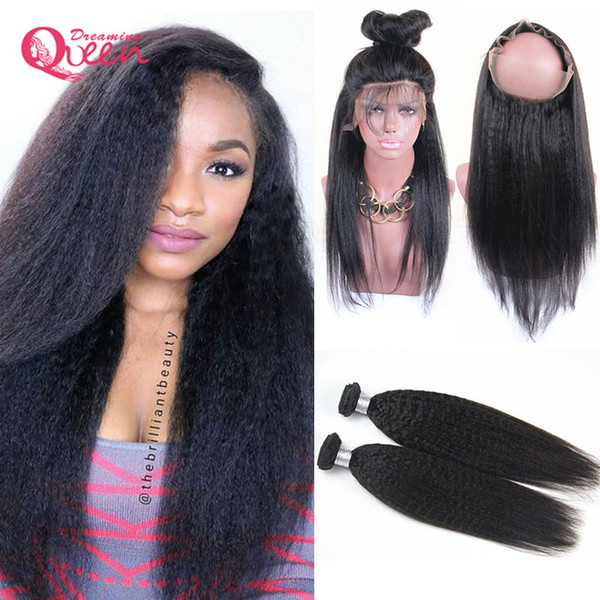 Mogolian Kinky Straight Hair Bundles With 360 Lace Frontal Closure Mogolian Virgin Human Hair Cos Kinky India Kinky 3 Bundles With Frontals