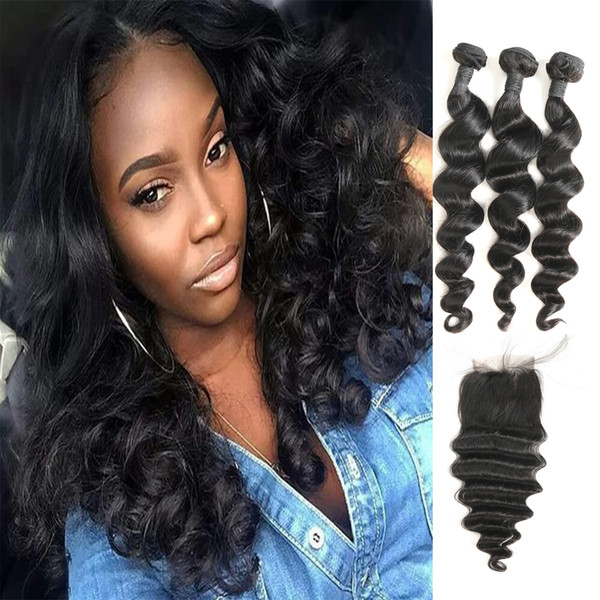 Sell Fast Fashion Promotion Indian Loose Weave Hair 3 Bundels Hair Extensions With Free Part Lace Closure