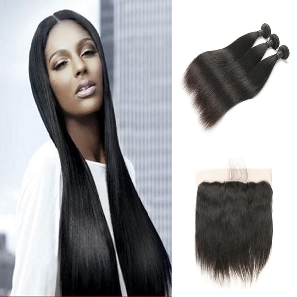 Grade 9A Unprocessed Virgin Malaysian Human Hair Straight 3 Bundles With Frontal Closure Laflare Hair Products