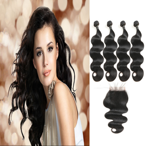 Sell Fast Fashion Promotion Brazilian Body Wave Virgin Natural Human Hair 4 Bundles With Free Part Lace Closure