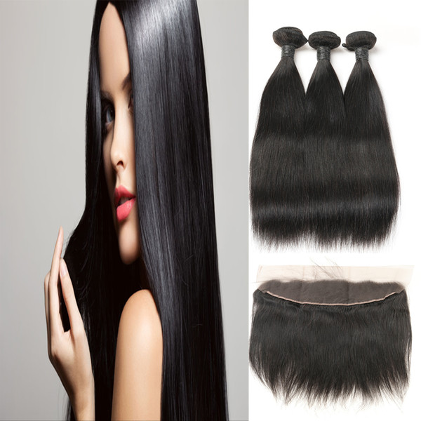 Grade 9A Laflare Hair Products Brazilian Virgin Hair Straight Thick 3 Bundles Of Human Hair With Frontal Closure On Sale