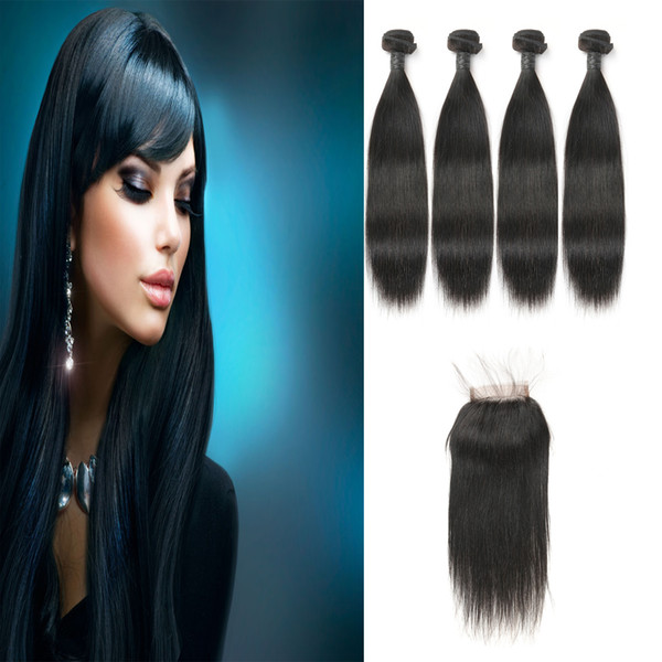 Best Selling Unprocessed Hair Peruvian Hair 4 Bundles With Free Part Lace Closure Hiagh Quality Laflare Hair Product