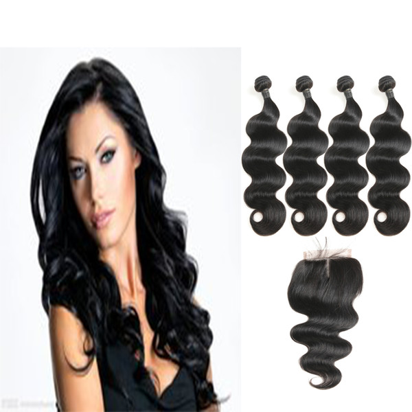 Laflare Hair Products Malaysian Virgin Body Wave Human Hair 4 Bundles With 4*4 Middle Part Lace Closure On Sale