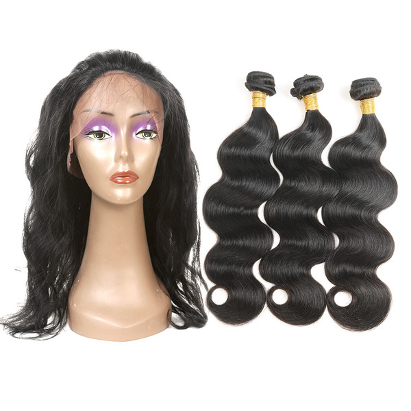 Raw Indian Virgin Human Hair Weave 3 Bundle With 360 Lace Frontal Closure Body Wave Bundles With Closure