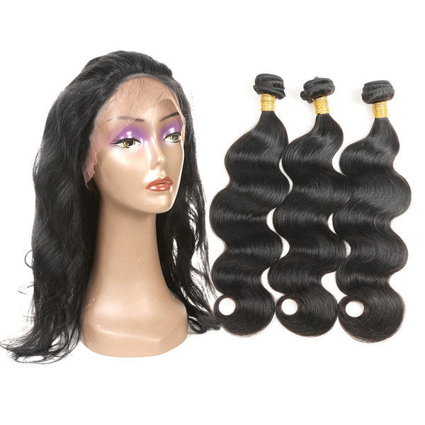 Malaysian Human Hair Bundles With 360 Lace Frontal Closure Body Wave Bundles With Closure Cuticle Aligned Hair Extensions