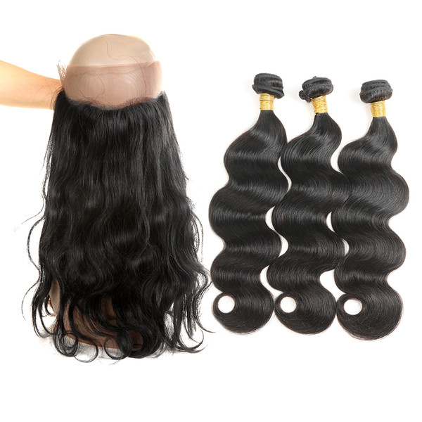 Brazilian Virgin Human Hair Bundles With 360 Lace Frontal Closure Brazilian Body Wave Weave Bundle With Closure