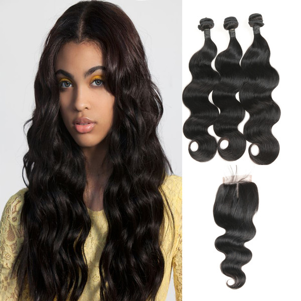 Fashion Laflare Hair Product Peruvian Body Wave Human Hair 3 Bundles With Middle Part Closure 